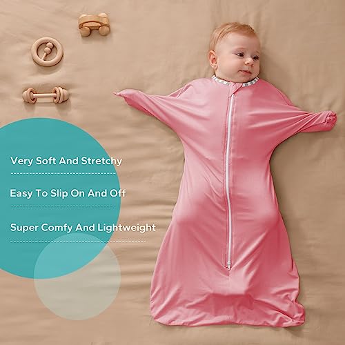 Zigjoy Shark-Fin Transition Swaddle - Soft Baby Wearable Blanket 95% Bamboo Fiber Self-Soothing Sleep Sack, 0.5 Tog, Pink, 0-3 Months #TOP1