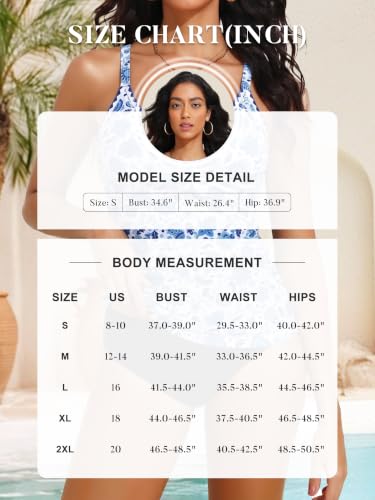 Tankini Tops for Women Shell Stitch V Neck Tummy Control Modest Bathing Suit Top Criss Cross Back 2026 Swimwear Top Blue Floral — view 6