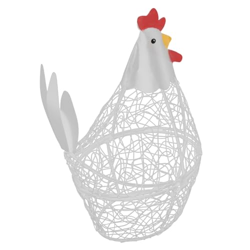HEALEEP Cestino Porta Uova in Ferro Forma di Gallina Organizer Cucina Multiuso per Uova Frutta e Verdura Capiente e Resistente Bianco Elegante per Casa e Frigorifero