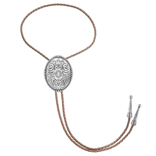 Image of GelConnie Floral Bolo Tie for Men Womens Bolo Tie Necklace Native American Black Men's Bolo Ties Western Cowboy Bolero Ties