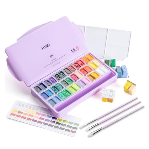 HIMI Twin Cup Jelly Gouache Paint Set with 3 Paint Brushes, 36 Colors 12g, Jelly Cup Design, Non Toxic Paint for Canvas and Paper, Art Supplies for Professionals (Purple Case)