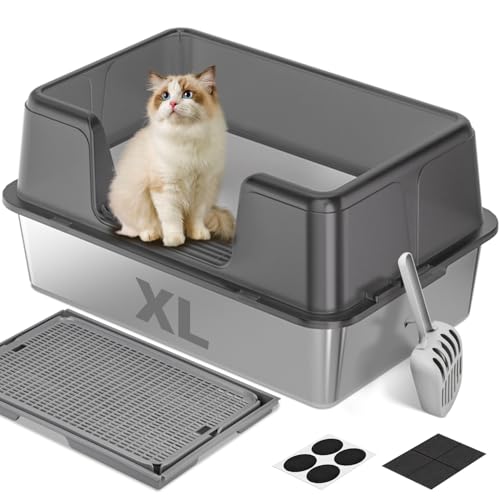 Katzenklo Edelstahl,60 * 40 * 30 cm Offene Edelstahl Katzentoilette,Stainless Steel Litter Box mit Katzenstreumatte und Katzenstreu Schaufel,Klebt Nicht an Rückständen, zieht Keine Gerüche