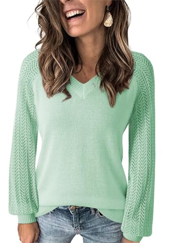 Dokotoo Women's Casual V-Neck Long Sleeve Sweaters Solid Color Pullover Knit Sweater Jumper Tops2