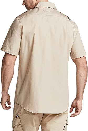 Cqr Men's Short Sleeve Work Shirts, Ripstop Military Tactical Shirts, Outdoor Upf 50+ Breathable Hiking Shirt, Button Up Commander Khaki, Xx-Large #TOP17