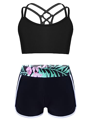 Kids Girls 2 Piece Outfits Sports Bra Tank Top with Booty Shorts Sets for Swim/Dance/workout/Gymnastics