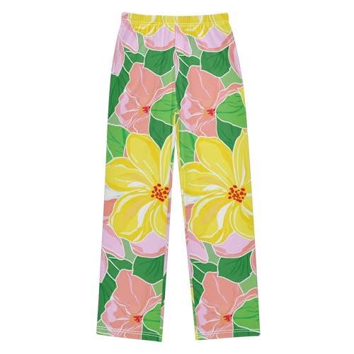 J JOYSAY Hibiscus Blossom Foliage White Pajamas Pants Soft Long Pajama Bottoms Lounge Sleep Pants Size S-XL