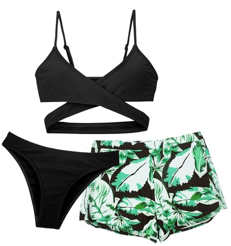 Happy Cherry 3 Piece Girls' Bikini Sets Kids Swimsuit Summer Beach Swimwear Set Quick Drying Surfing Swimsuits with Shorts