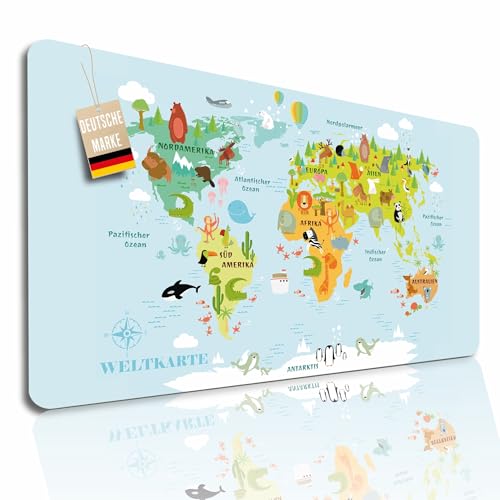 Schreibtischunterlage Kinder abwischbar 70x40 cm Schreibtisch Unterlage & Tischunterlage Schreib-Tisch Deskmat & Unterlage Robuste Malunterlage Schreibtisch Unterlegmatte (Kinder Weltkarte)