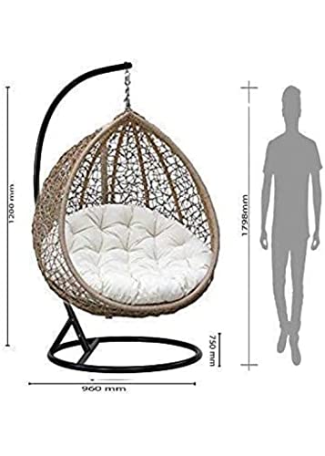 Image of Single Seater Swing Chair with Stand and Cushion Hammock Swing for Adult Outdoor Indoor Garden Living Room Balcony Hanging Chair (Golden & White)