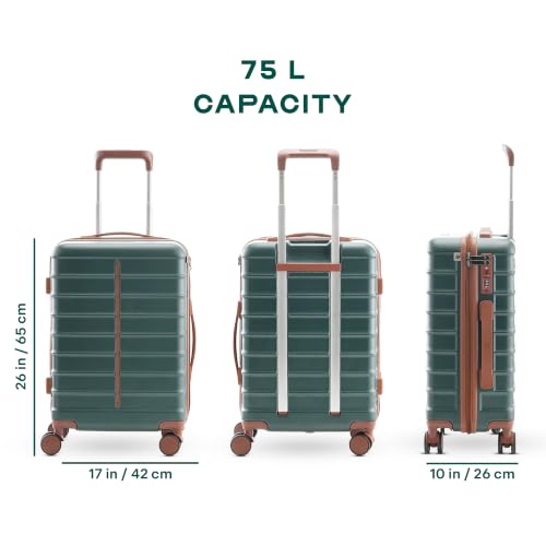 Image of Assembly Odyssey 24 Inch (65 cm) Check-in Medium Trolley Bag Hard Shell Polycarbonate Suitcase Lightweight with TSA Lock 8 Spinner Wheels Green