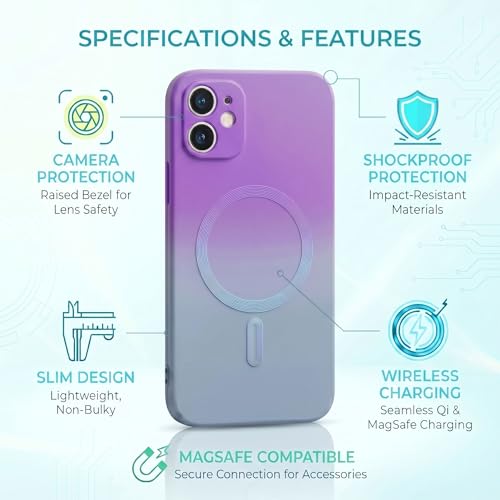 Image of amazon basics Gradient Mag-Safe Case for iPhone 11 | Soft Silicone Shockproof Cover with Camera Protection | Slim Lightweight Design | Smooth Touch & Durable - Purple & Gray