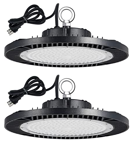 Fiqevs 2 Pack 240W UFO LED High Bay Light, 33,600lm,100-277v, Etl Listed High Bay LED Shop Lights with US Plug & Safe Rope, 5000K Daylight Commercial Bay Lighting for Warehouse, Workshop Fiqevs 2 Pack 240W UFO LED High Bay Light, 33,600lm,100-277v, Etl Listed High Bay LED Shop Lights with US Plug & Safe Rope, 5000K Daylight Commercial Bay Lighting for Warehouse, Workshop