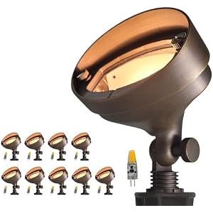 COLOER Die-cast Brass LED Landscape Flood Lights Outdoor 10-Pack with Bulb, 2W 9-17 Volt Low Voltage Wall Wash Lighting, Outdoor Floodlight for Illuminating Signs, Walls and Plant Material(5