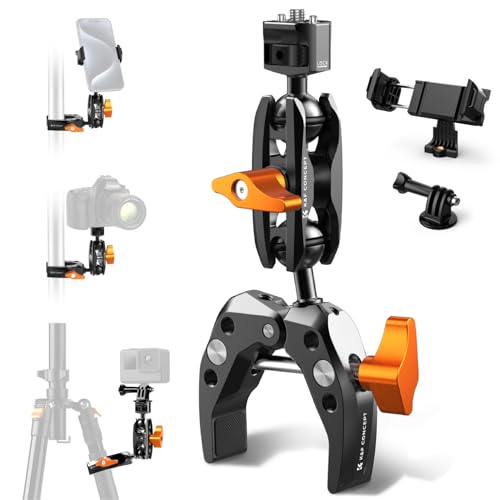 K&F CONCEPT Bras Magique + Pince Super Clamp à Rotule 360° – Support Articulé Multi-Angle avec Filetage 1/4'' et Adaptateur GoPro/Clip Téléphone pour Caméra...