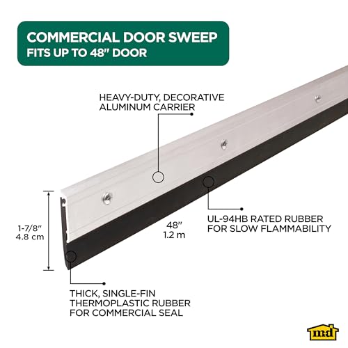 Image of M-D Building Products 69604 All Season Aluminum Door Sweep for Bottom of Door, Heavy Duty Rubber Seal, Exterior & Interior Weather Stripping Bottom Door Seal, Commercial & Residential, (Silver, 48in)