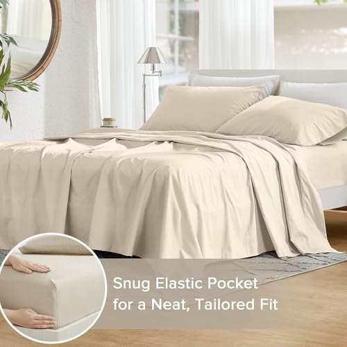 Comfort Spaces 100% Cotton Sheets Full, Breathable & Ultra Soft Cotton Sheets, Naturally Cool Cotton Bed Sheets with 14" Elastic Pocket Fits up to 16" Mattress, All Seasons Sheet Set, Cream 4 Piece