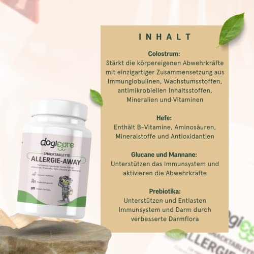 Allergie Tabletten Hund ALLERGIE-Away - Allergiehilfe mit Colostrum, Bierhefe & Prebiotika - Anti Allergie für Hunde gegen Juckreiz - Natürliche Alternative zu Apoquel oder Shampoo - Made in Germany