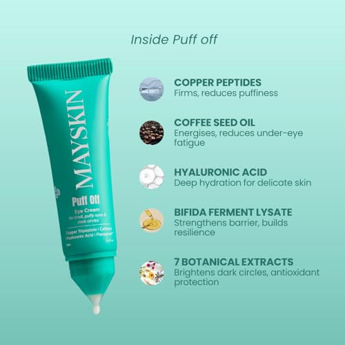 Image of Puff Off Eye Cream - Retinal, Copper Peptides & Caffeine for Dark Circles, Puffiness & Fine Lines | Bifida Ferment Lysate & 7 Botanicals | Dermatologically Tested | For Women & Men | 10ml