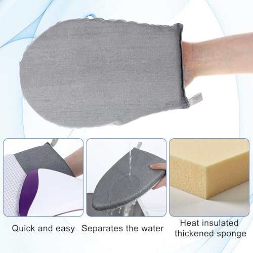 Mabor 1 Stück Steamer Handschuh Hitzebeständiger Bügelhandschuh für Dampfglätter Rund Zehenpartie Hitzeschutzhandschuh Bügelhilfe mit Fingerschlaufen - Memory Schaum, Grau(Dicke 2,5cm)