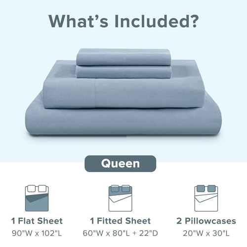 Image of Comfort Spaces 100% Cotton Percale Sheets Queen Sheet Set 4 Pcs, Blue