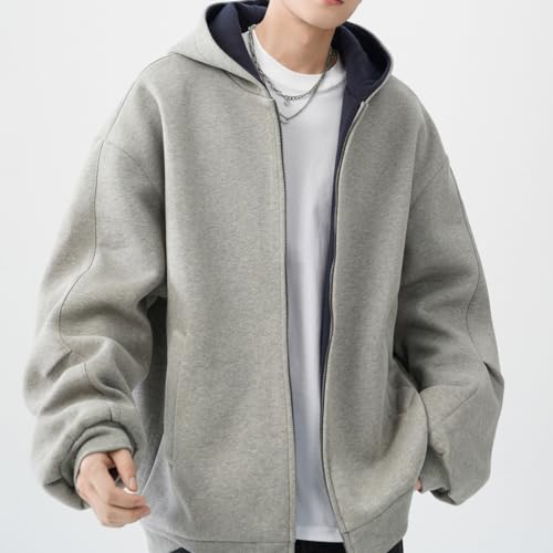 Mens Double Zip Up Hoodie Cardigan Vintage Oversized Heavyweight Cotton Zipper Hoodie Sweatshirts with Pocket2