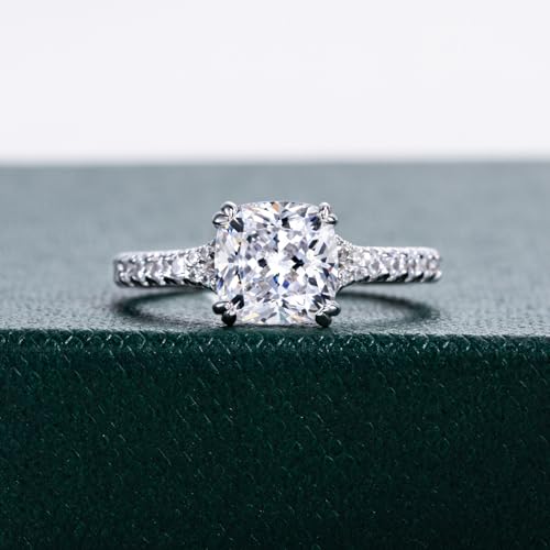 Bo.Dream Cubic Zirconia Engagement Rings for Women 2ct Cushion Cut Platinum Plated 925 Sterling Silver 5