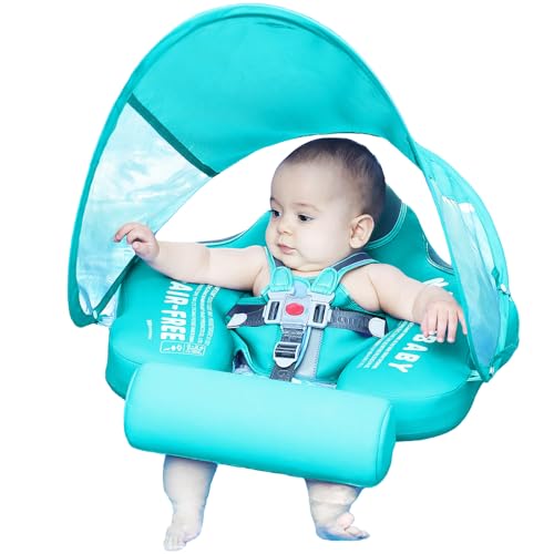 Image of Mambobaby Float with Canopy Size Improved Non Inflatable Infant Baby Pool Float Smart Mambo Float Swim Trainer Baby Swim Float Mambo Baby Float Solid Air Free Water Waist Swimming Ring