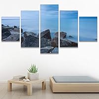 SIGNWIN 5 Panel Canvas Wall Art Modern Art Beach Dramatic Island Landscape Multicolor Photography for Home Decorations Ready to Hang - 60