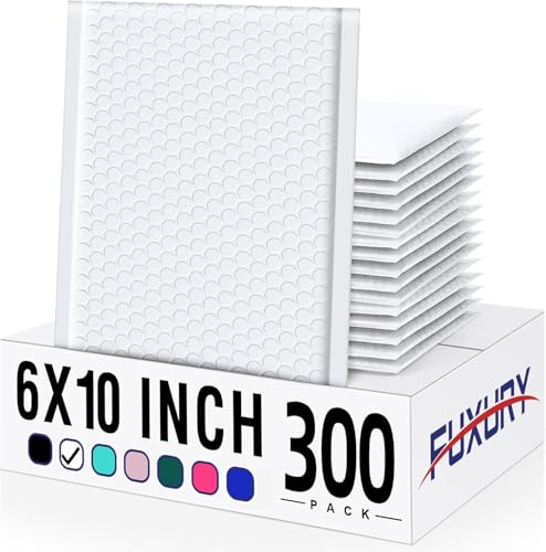 Image of Fuxury 300 Pack White Bubble Mailers 6x10, Small Bubble Shipping Envelopes | #0 Thick Bubble Padded Mailer Strong Adhesion Padded Envelopes for Mailing Jewelry,Makeup