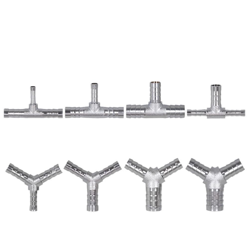 T-/Y-Reduzierstück, 4/6/8/10/12/14/16/19 mm, Schlauch mit Anschlussstutzen und Endrohr, verchromtes Edelstahl-304-Fitting