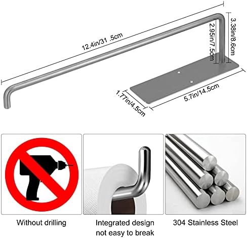 HONZUEN Self Adhesive Wall Mount Stainless Steel Kitchen Roll Holders, No Drilling Kitchen Paper Towel Holders Rack, Anti-rust Kitchen Paper Tissue Roll Holder for Cabinet Bathroom Toilet, Silver