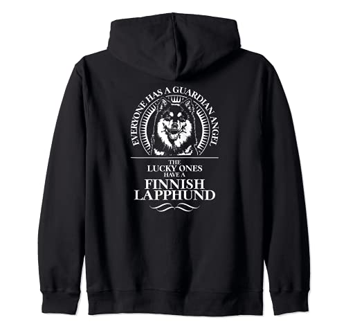 Proud Finnish Lapphund Guardian Angel dog saying Zip Hoodie, Black