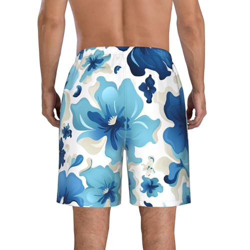 Men's Swim Trunks Blue and White Flowers Quick Dry Board Shorts Mens Bathing Suit Beach Swimwear with Pockets3
