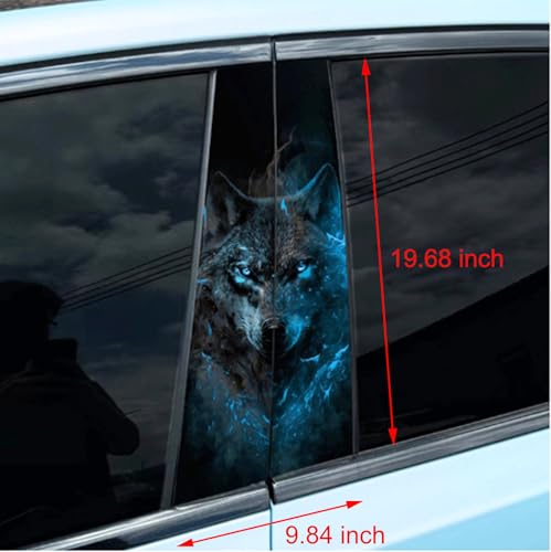 Image of 2pcs /1set Car B Pillar Sticker Decal Upgraded Vinyl Car Decals Body Side Stickers,Wolf Lions Rose Tigers Graphics Scratch Cover Large Sticker for Car Auto Van SUVs Trucks 19.6'' (Blue Wolf)