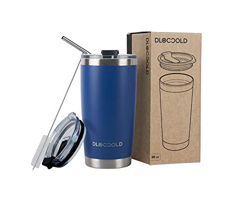 DLOCCOLD 20oz Tumbler Double Wall Stainless Steel Vacuum Insulated Coffee Travel Mug with Lid and Straw Navy Blue 20oz