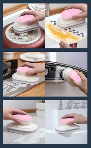 Image of No-Scratch Scouring Pad Brush Whit Comfortable Handle,Cleaning Brush for Kitchen Bathroom Bathtub Toilet Swiming Pool,Dish Brush,No-Scratch Sponge Cleaning Scrubber (Pink)