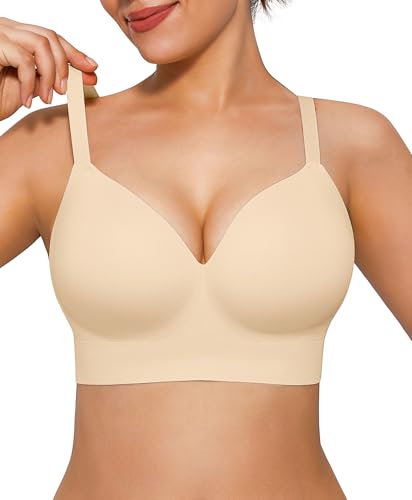 Popilush Womens Wireless Bras Comfortable Push Up No Underwire Bralettes Full Support Lift Seamless Everyday Bra Nude