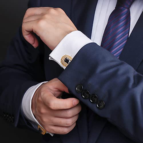 Image of HAWSON Cufflinks for Men, Gold Diamond Crystal Cufflinks for Groom Husband Personalized Gifts, Mens Formal Wedding Business Cufflinks, Luxurious Gorgeous Cuff Links French Shirt Accessories