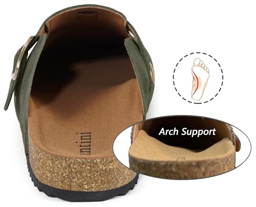 Image of Womens Suede Clogs Mens Genuine Leather Mules Cork Footbed Sandals with Arch Support