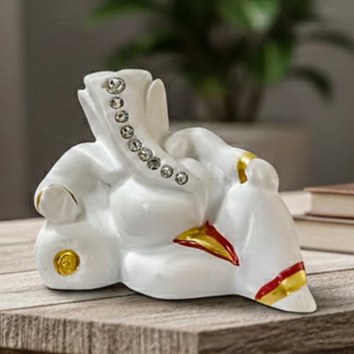 Image of Lord Ganesha Resin Idol for Car Dashboard, Home Temple & Office Desk (6.5 x 5.5 x 4.5 cm) | Handcrafted Ganpati Murti Showpiece for Vastu & Good Luck | Religious Gift for New Car & Home
