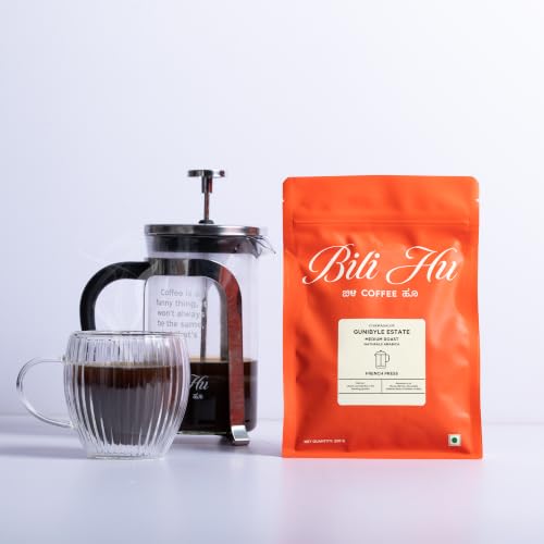Image of Bili Hu Coffee,French Press Grind Gunibyle Estate,Arabica Blend, Medium Roast (Pack of 1, 250 Gms)