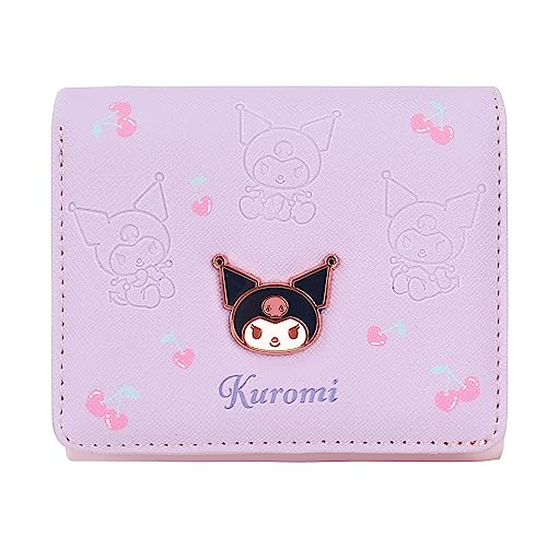 FLYBOT Kuromi Wallet Cute Character Vegan Leather Slim Thin Bifold Lightweight Small Holder with Zipper Coin Credit Cards Bill Organizer for Girls Women