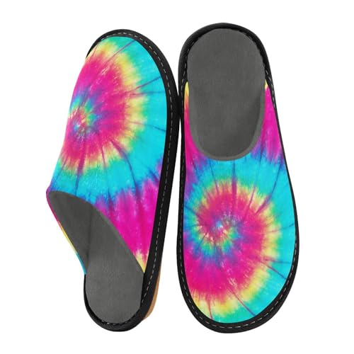 visesunny Women Men's Fuzzy Slippers Plush Warm Winter Tie Dye Colorful Rainbow Cozy House Slippers Comfy Indoor Shoes