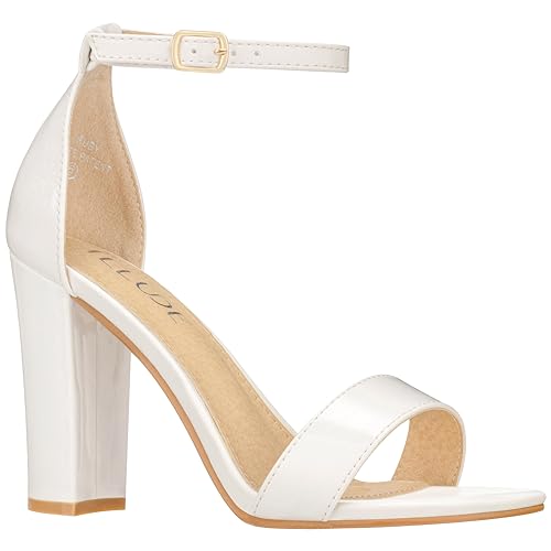 ILLUDE Women’s Open Toe Ankle Strap Chunky Block High Heel - Formal, Wedding, Party Classic Heeled Sandals - Ruby