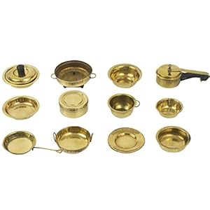 Spillbox Miniature Kitchen Set, Mini Kitchen Set, Real Cooking Kit for Play, Brass Kitchen Set for Girls, Miniature Cooking Set for Kids, Best for Gift/Return Gift ? Brass-13 Pieces