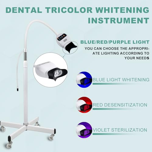 Image of Teeth Whitening Machine Professional Whitening Machine LED Light Mobile 36W Dental Teeth Whitening Bleaching Lamp Cold Light with Remote Control, Floor Stand Type (White)