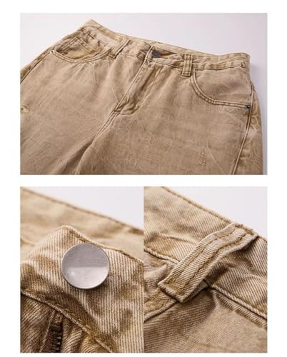 Men Summer Distressed Ripped Denim Pants Straight Loose Khaki Jeans Cotton Hollow Out Destroyed Trousers3