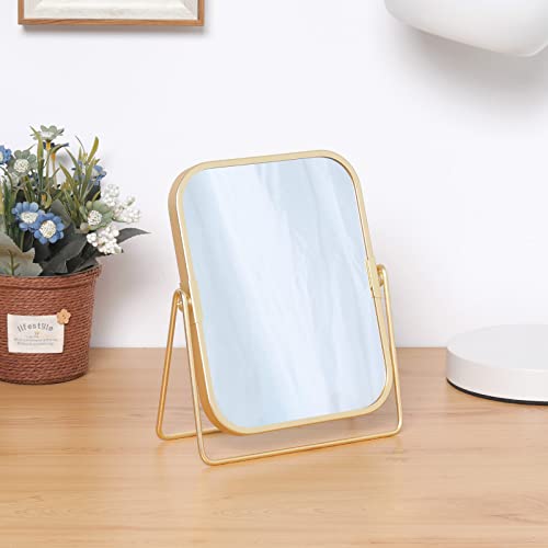 Espejo de maquillaje de mesa rectangular doble cara dorado miniatura 4