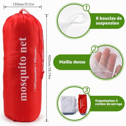 Rierousy Moustiquaire de voyage 220 x 200 x 200 cm - En forme de cube - Blanc - Lit double - Pour la maison et la protection contre les moustiques en plein air - Sac de transport, NX-wenzhang01 – vue 4