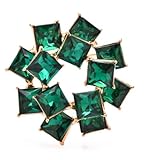 Green Crystal Brooch Pin for Women, Gold Vintage Square Gem Lapel Pin for Dress, Coat, Scarf, or Gift